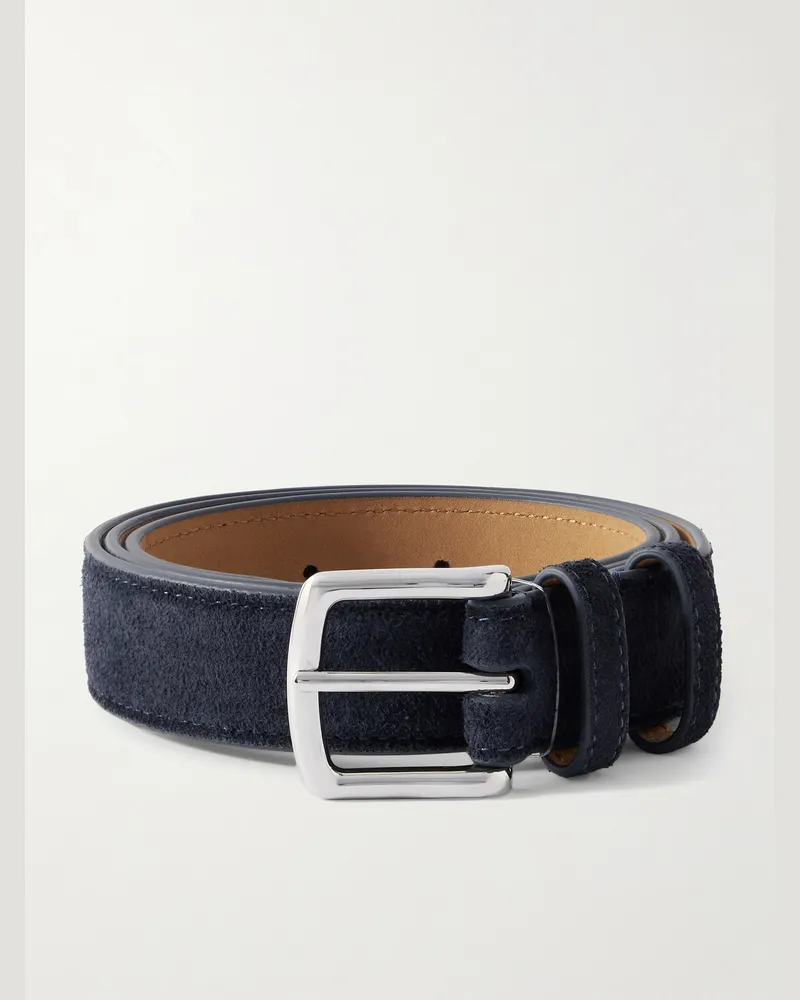 George Cleverley Gürtel aus Veloursleder, 3 cm Blau