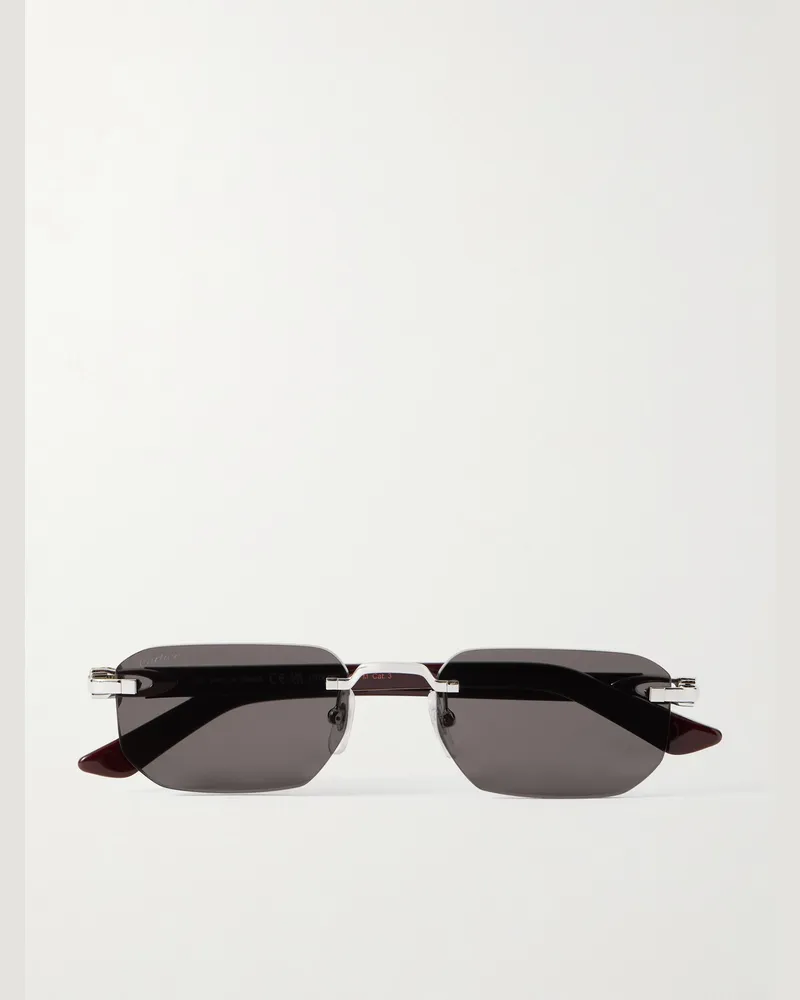 Cartier Signature C Sonnenbrille mit eckigem Rahmen aus Azetat mit silberfarbenen Details Silber