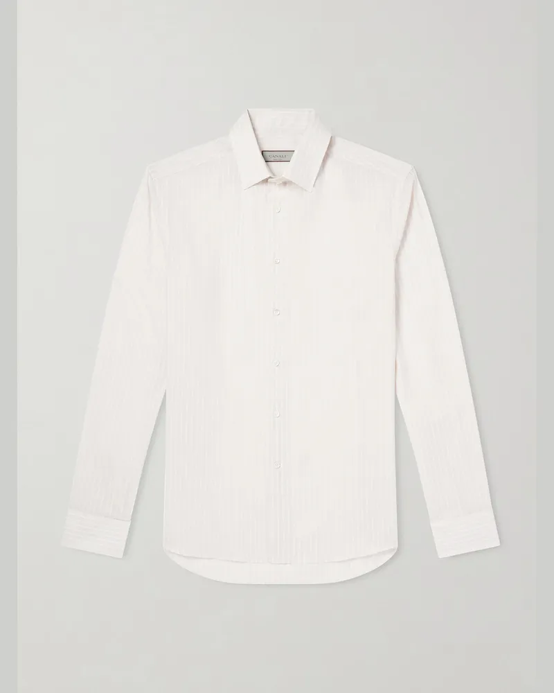 Canali Schmal geschnittenes Hemd aus einer gestreiften Baumwoll-Leinenmischung Neutral