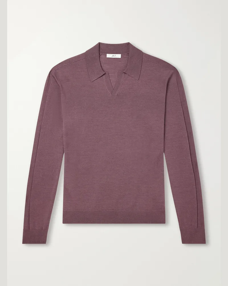 MR P. Rib-Trimmed Merino Wool and Silk-Blend Polo Shirt Pink