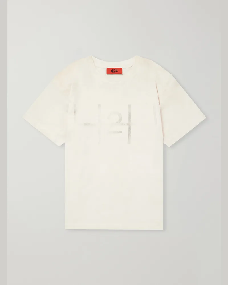 FourTwoFour on Fairfax Logo-Print Cotton-Jersey T-Shirt Neutrals