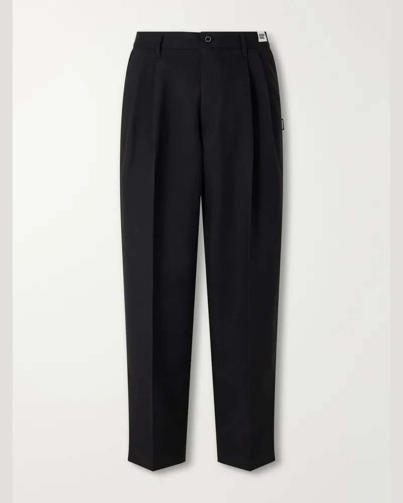Neighborhood Tapered Pleated Twill Trousers Black