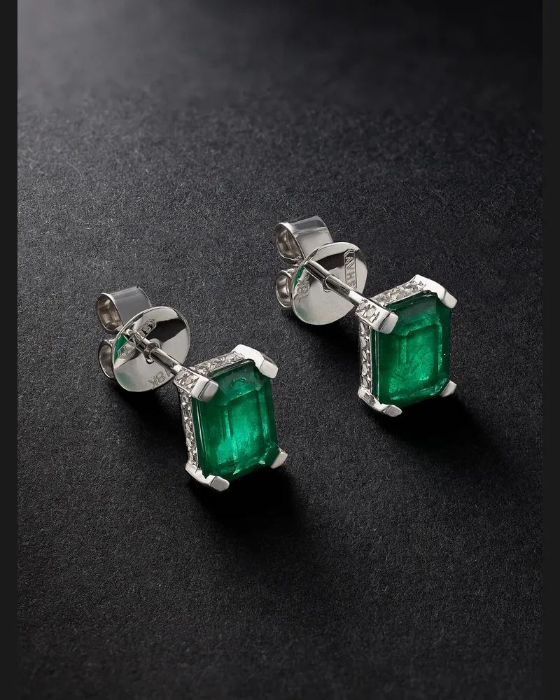 SHAY Hidden Halo White Gold, Emerald and Diamond Earrings Grün