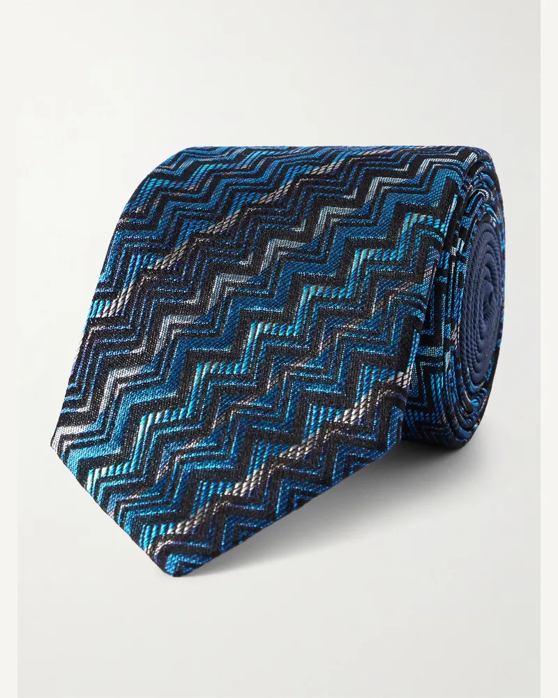 Missoni Krawatte aus gestreiftem Seiden-Jacquard, 7 cm Blau