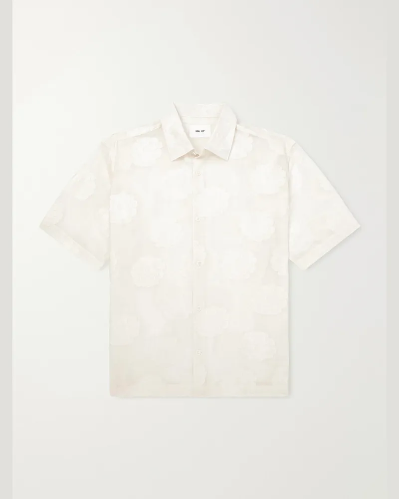 NN 07 Freddy 50045 Floral-Embroidered Organic Cotton-Blend Shirt Neutrals