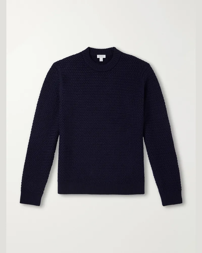 Sunspel Merino Wool-Basketweave Sweater Blue