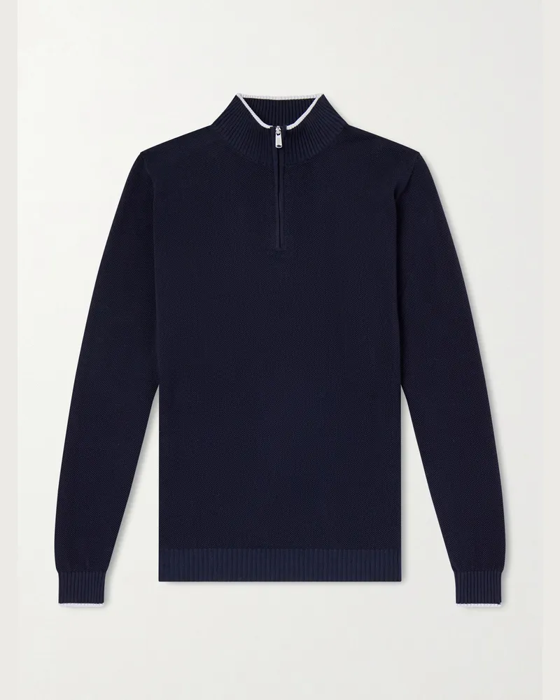 Fedeli Cotton-Piqué Half-Zip Sweater Blue