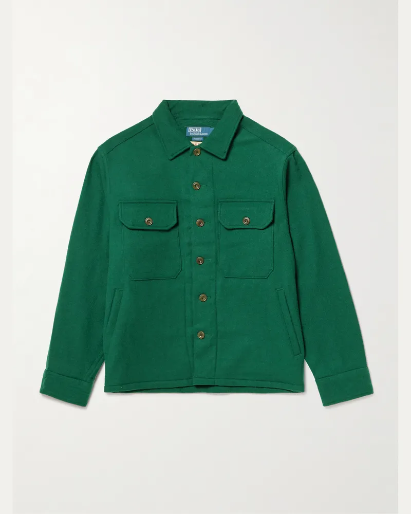 Ralph Lauren Hemdjacke aus Wollflanell mit Applikationen Grün