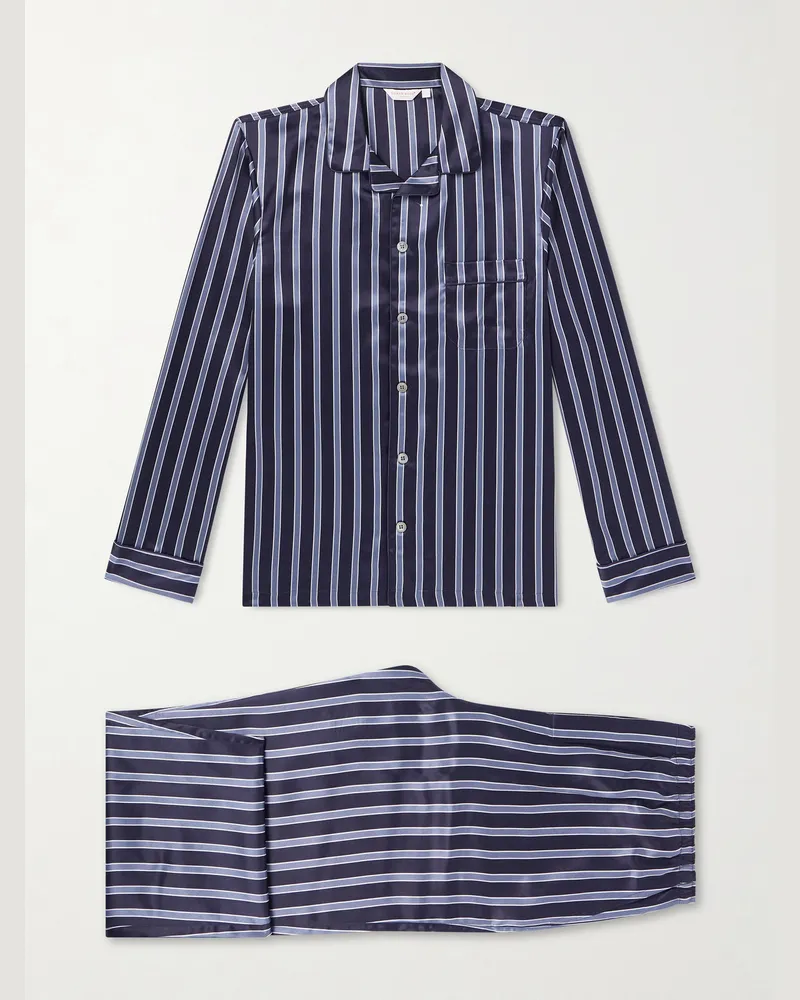 Derek Rose Brindisi Striped Silk-Satin Pyjama Set Blue