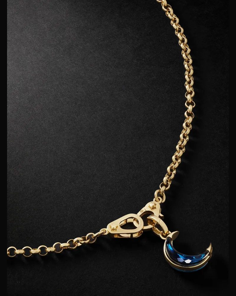 FOUNDRAE Crescent 18-Karat Gold Topaz Pendant Necklace Blue