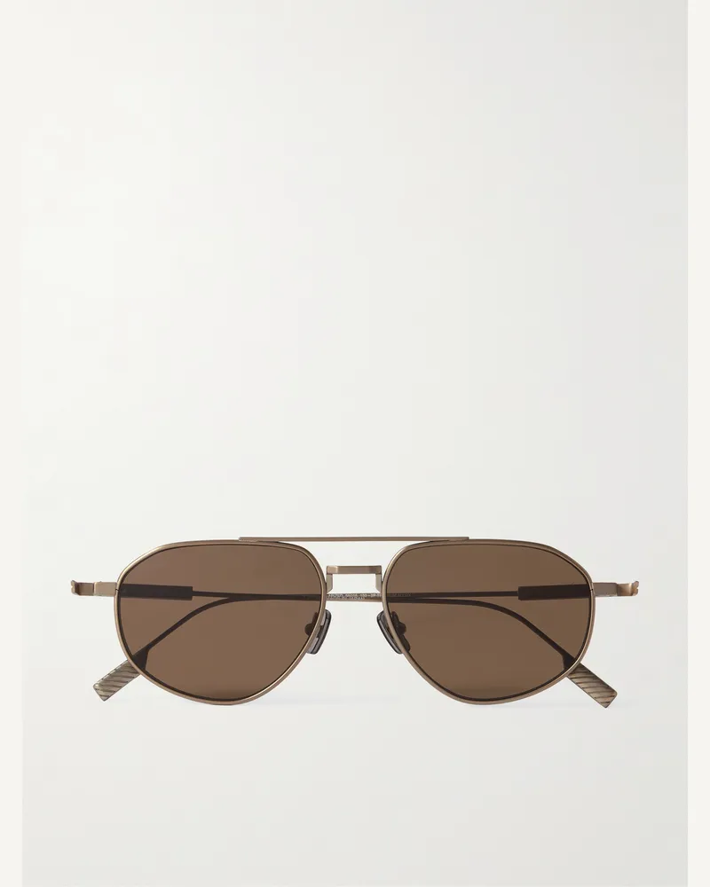 Ermenegildo Zegna Bronzefarbene Pilotensonnenbrille mit polarisierten Gläsern Gold