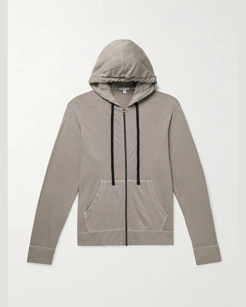 James Perse Garment-Dyed Cotton-Jersey Zip-Up Hoodie Gray