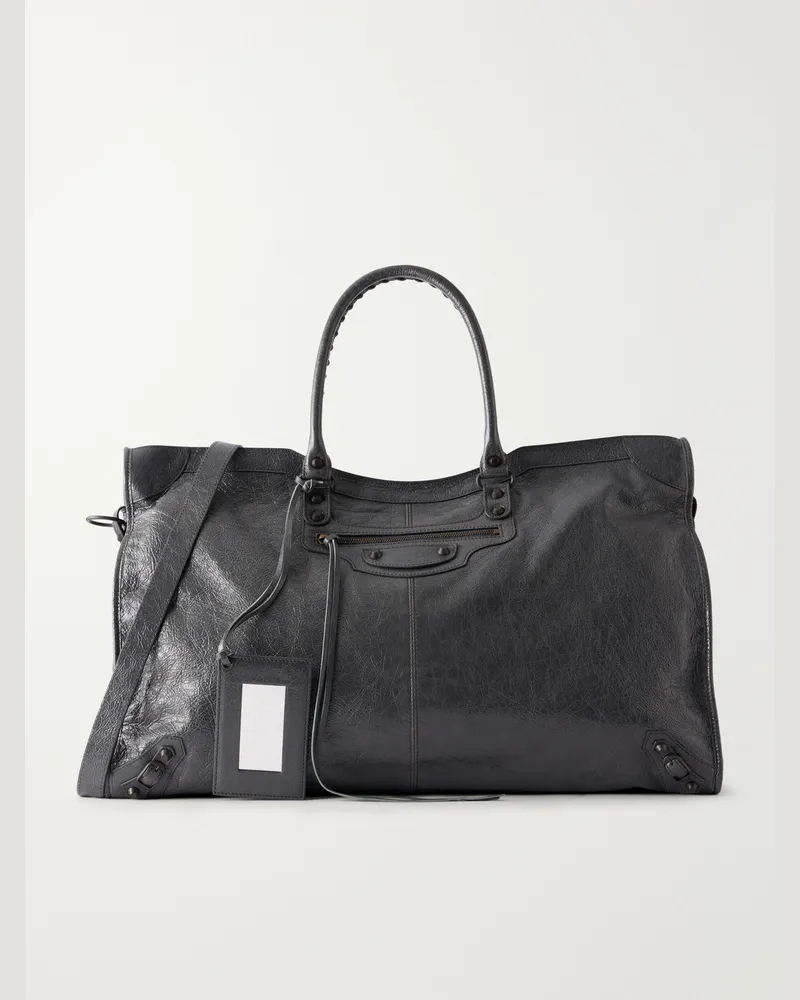 Balenciaga Le City Travel Arena Textured-Leather Tote Bag Gray