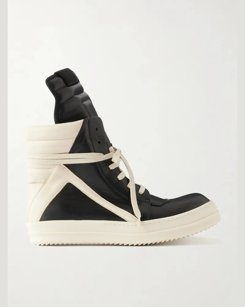 Rick Owens Geobasket Panelled Leather and Rubber Sneakers Black