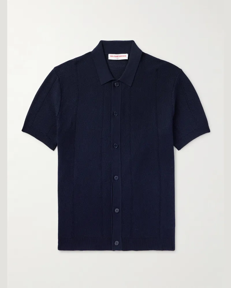 Orlebar Brown Tiernan Ribbed Cotton Polo Shirt Blue