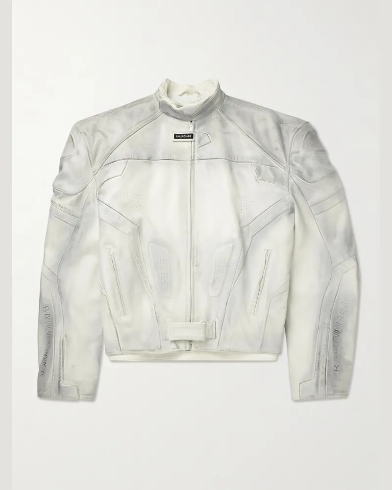 Balenciaga Oversized-Bikerjacke aus Leder mit Einsätzen und Distressed-Details Neutral
