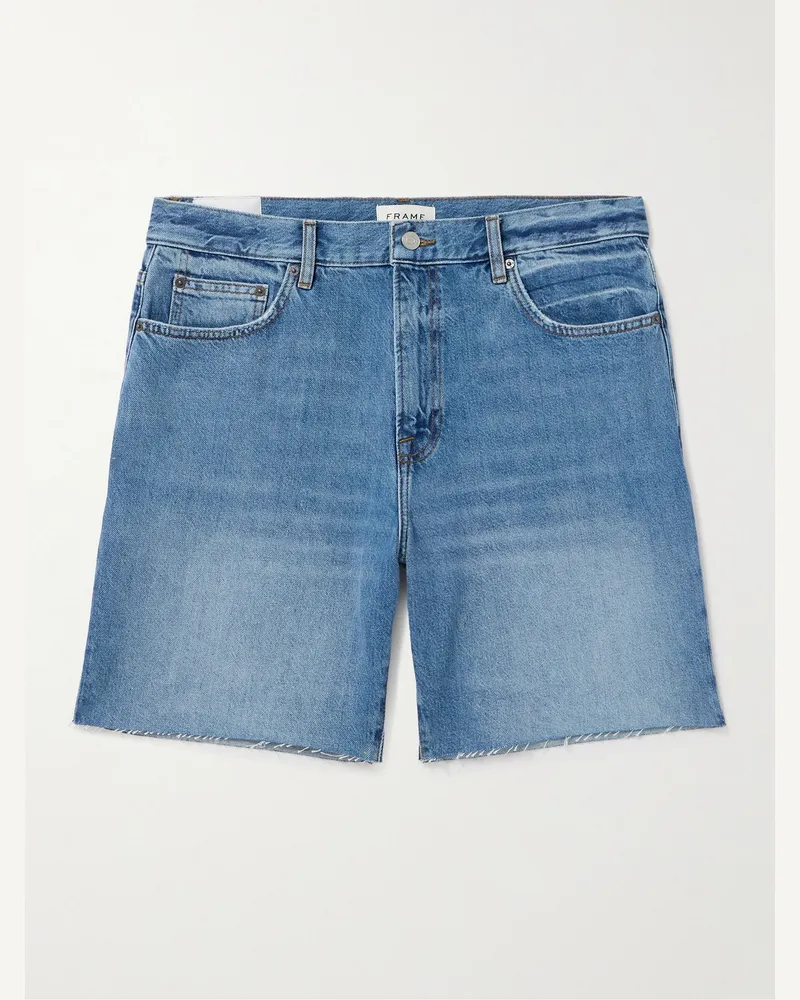 Frame Denim Gerade geschnittene Jeansshorts mit Fransen Blau