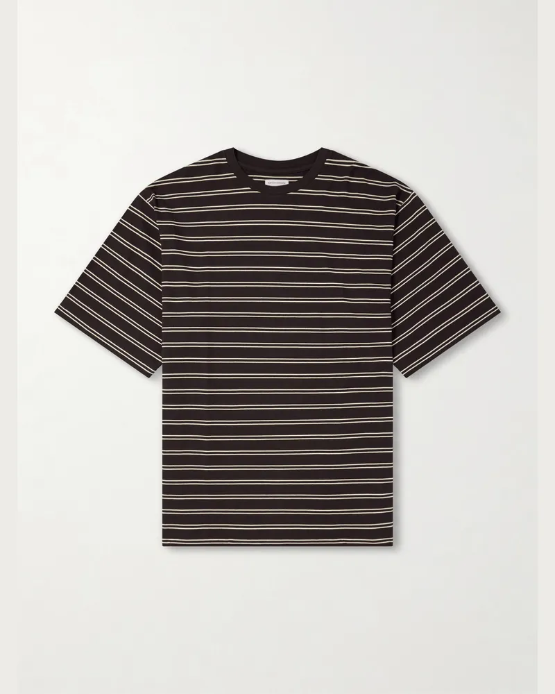 Kaptain Sunshine Striped Cotton-Jersey T-Shirt Brown