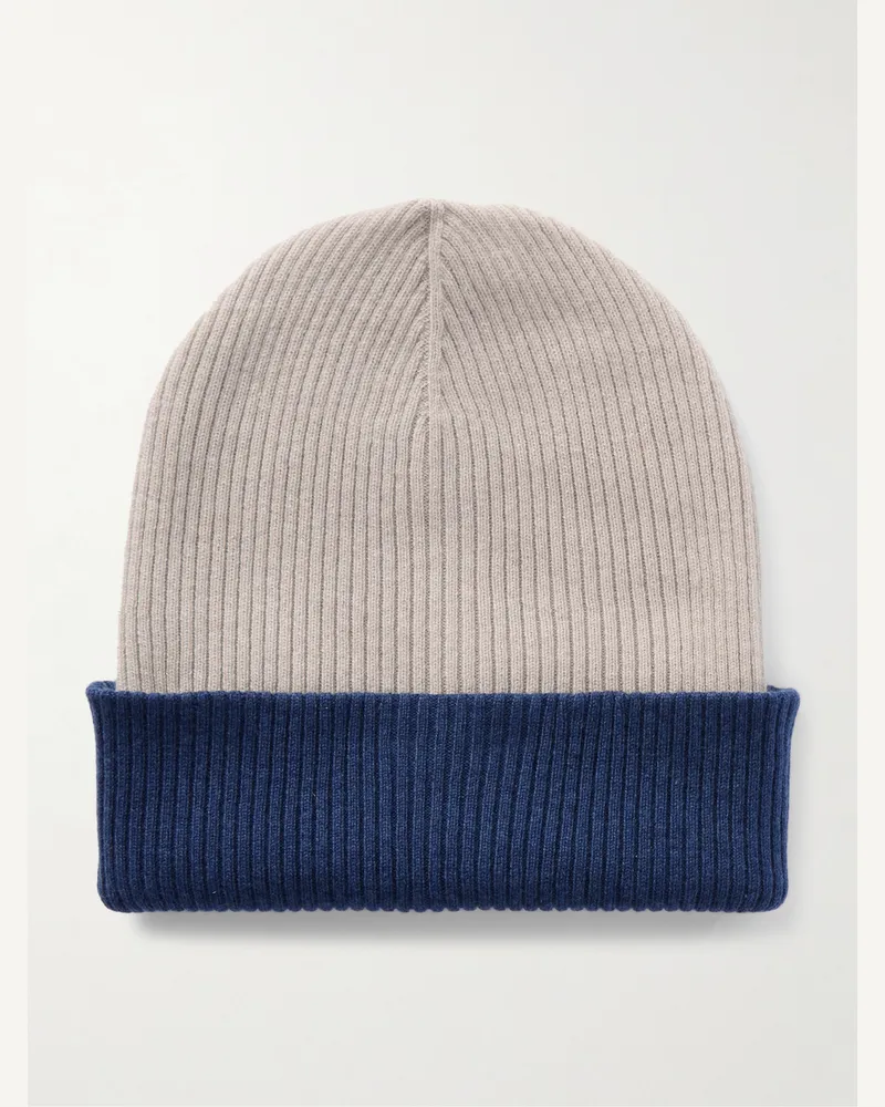 Brunello Cucinelli Wendbare Beanie aus Kaschmir in Rippstrick Neutral