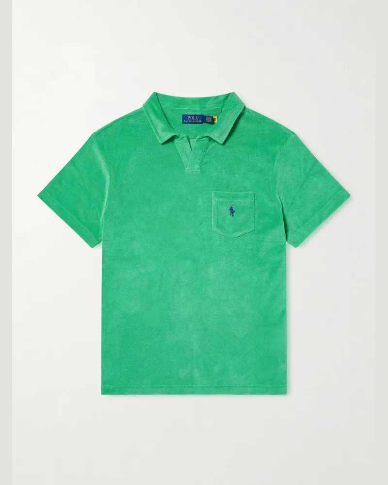 Ralph Lauren Logo-Embroidered Cotton-Blend Terry Polo Shirt Green