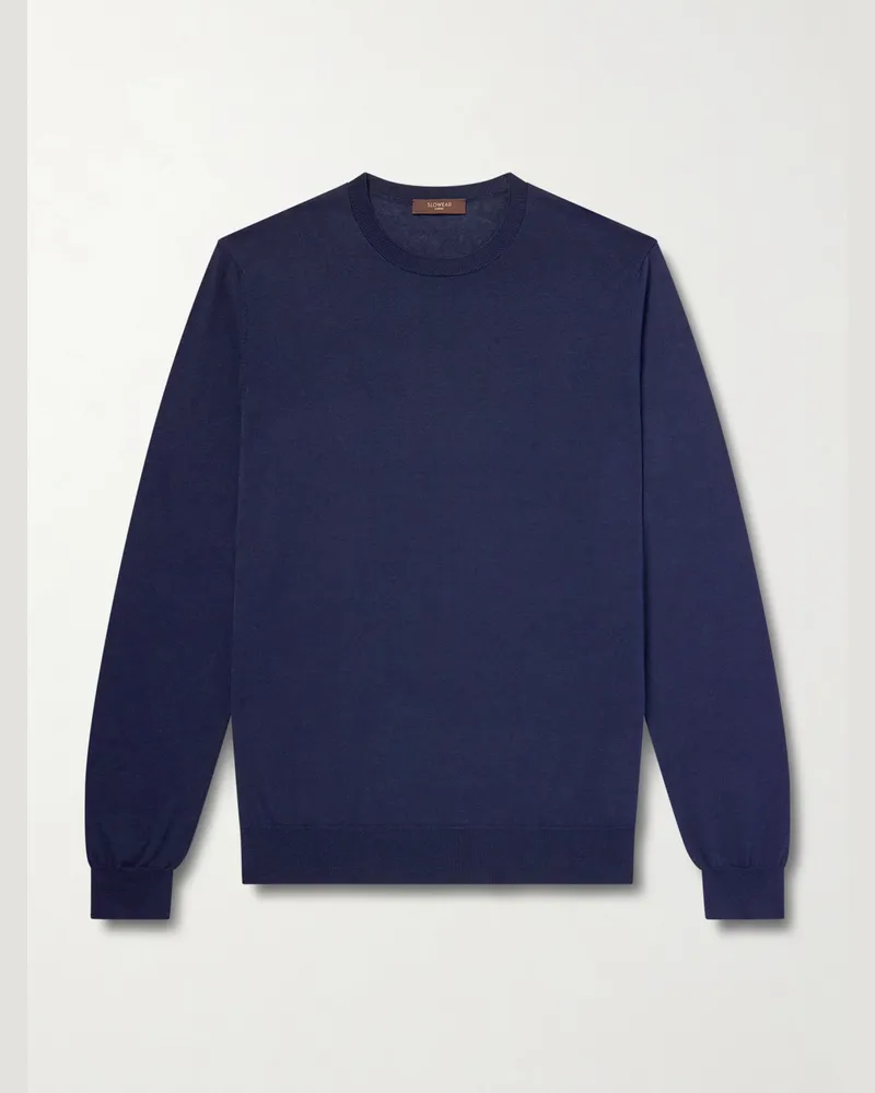 Slowear Schmal geschnittener Pullover aus einer Baumwoll-Seidenmischung Blau