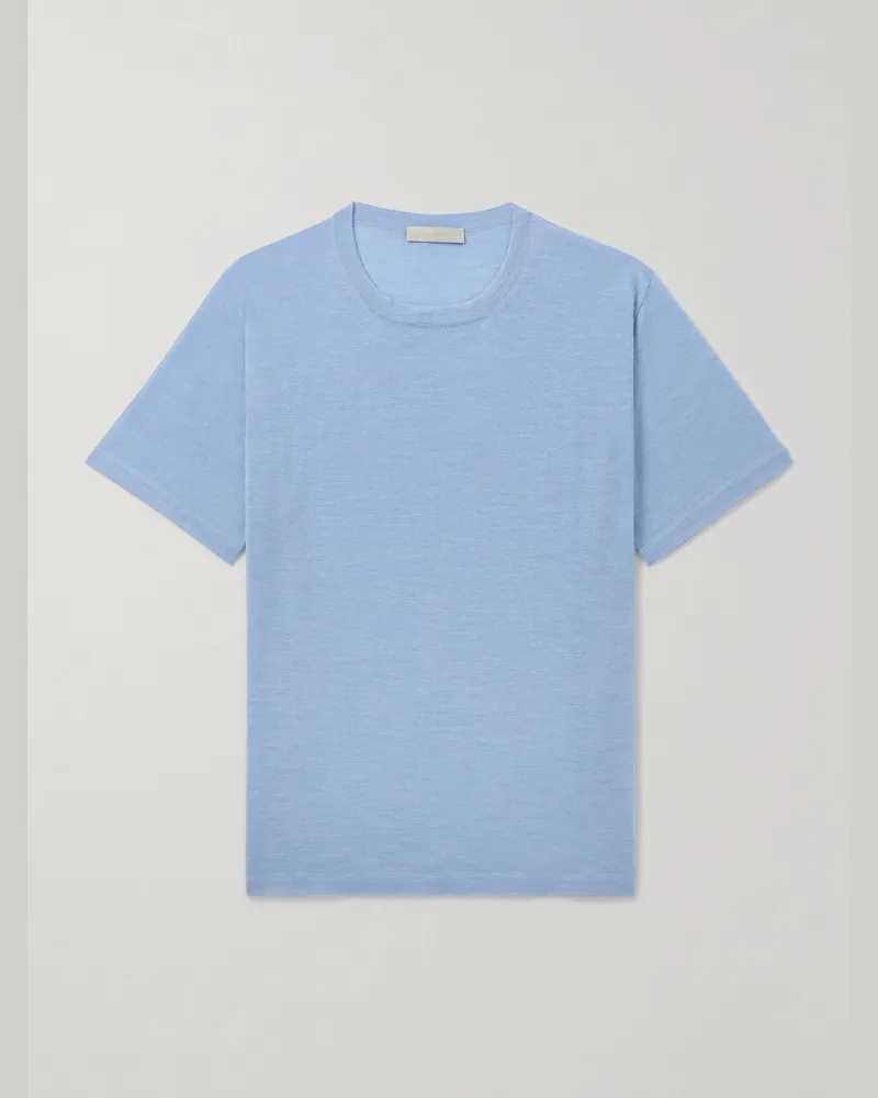SAMAN AMEL T-Shirt aus einer Kaschmir-Seidenmischung Blau