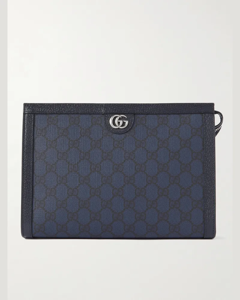 Gucci Ophidia Etui aus beschichtetem Supreme-Canvas mit Logomuster und Lederbesatz Blau