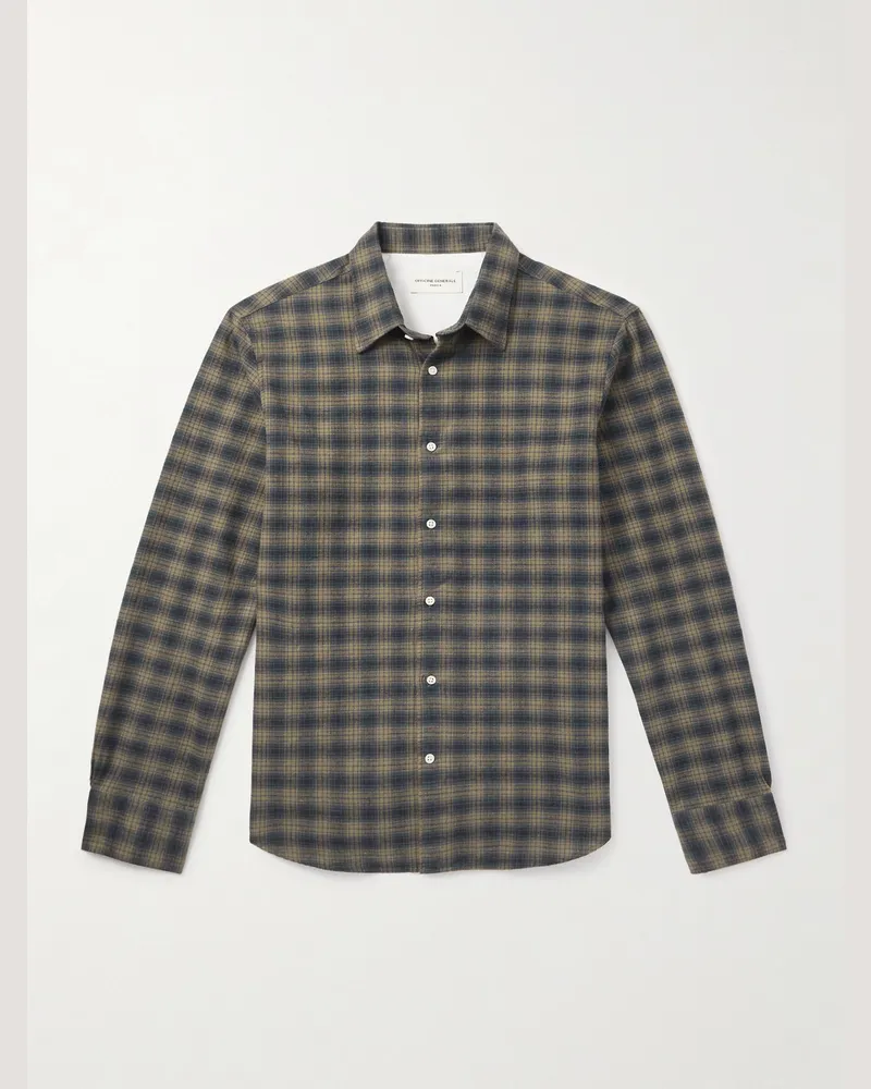 Officine Generale Giacomo kariertes Hemd aus Flanell aus einer Baumwoll-Leinenmischung Grün