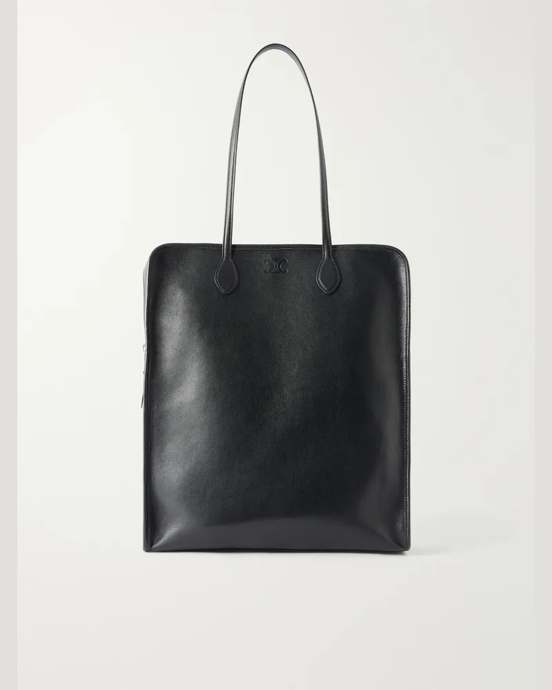 Celine Cabas Logo-Embossed Leather Tote Bag Black