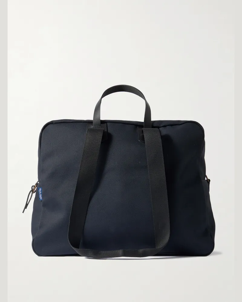 Bleu de Chauffe Sac Voyage Leather-Trimmed Waxed Cotton-Canvas Weekend Bag Blue