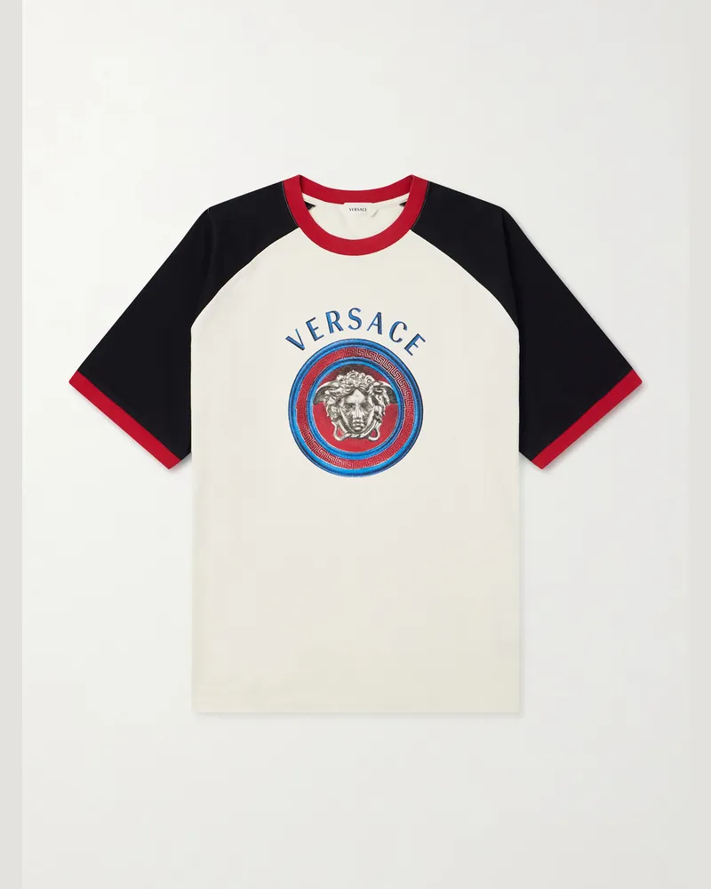Versace Logo-Print Cotton-Jersey T-Shirt White