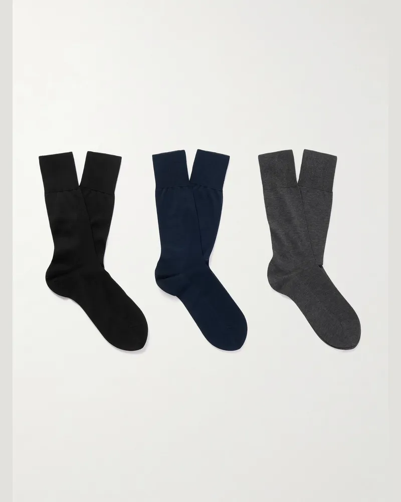 Falke No. 9 Pure Fil d´Écosse Three-Pack Cotton-Blend Socks Black