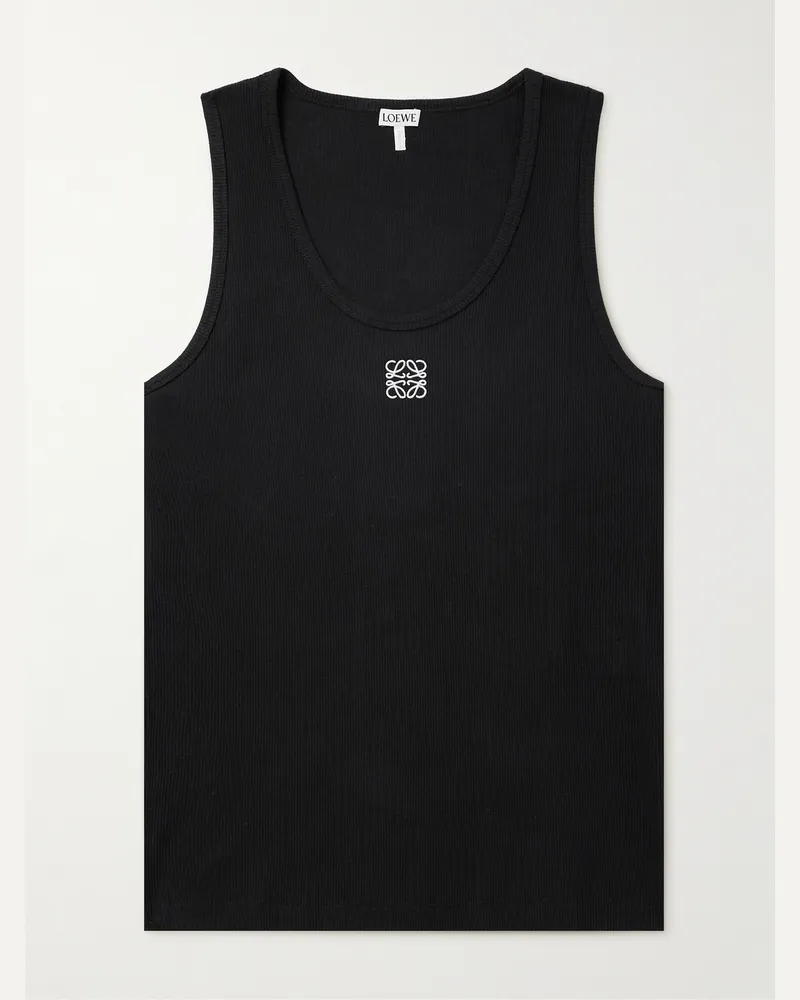 Loewe Logo-Embroidered Ribbed Stretch-Cotton Tank Top Black
