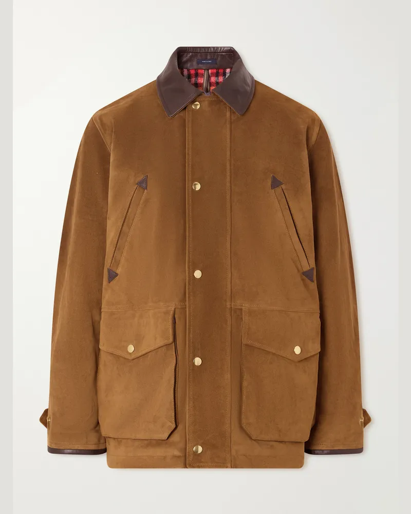Drake's Leather-Trimmed Suede Jacket Brown