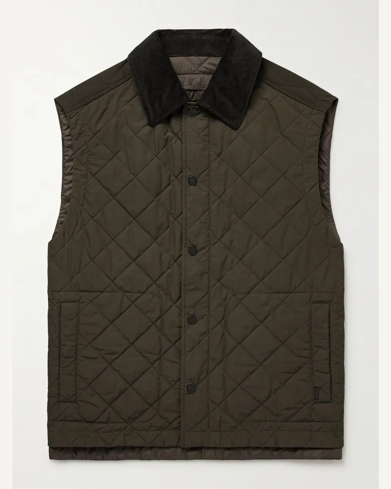 PURDEY Cotton Corduroy-Trimmed Padded Quilted Shell Gilet Green