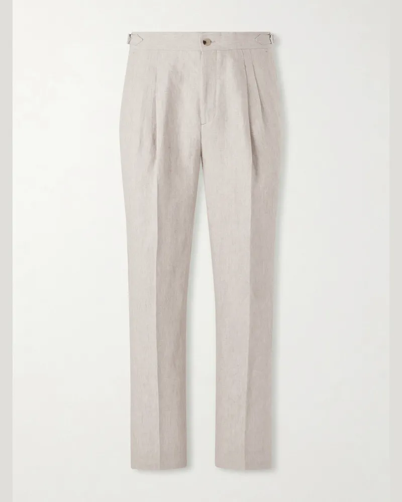 MR P. Straight-Leg Pleated Linen Trousers Neutrals