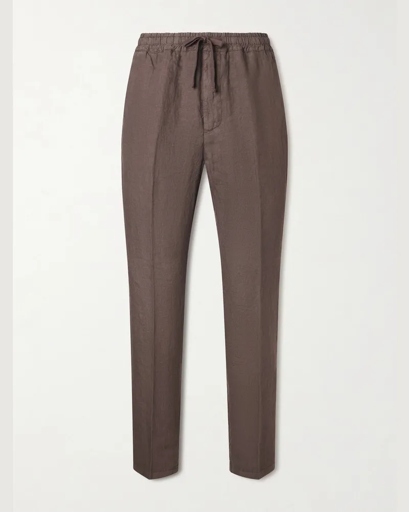 Altea Mattia Straight-Leg Linen Drawstring Trousers Brown