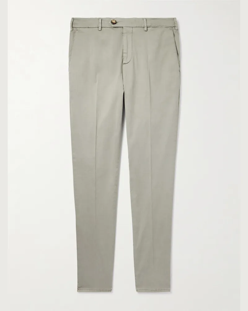 Brunello Cucinelli Schmal zulaufende Hose aus Twill aus einer Baumwollmischung Grau