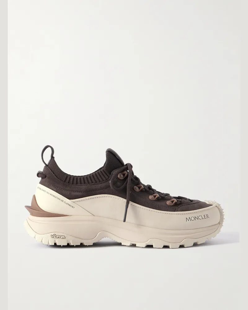 Moncler Trailgrip Lite 3 Sneakers aus Nubukleder und gebürstetem Veloursleder mit Gummibesatz Braun