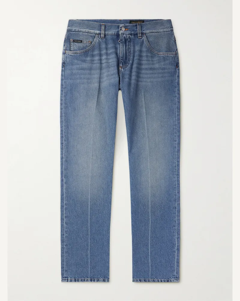 Dolce & Gabbana Gerade geschnittene Jeans mit Logoapplikation Blau