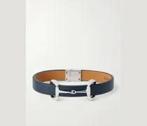 Horsebit-Embellished Silver-Tone and Leather Bracelet