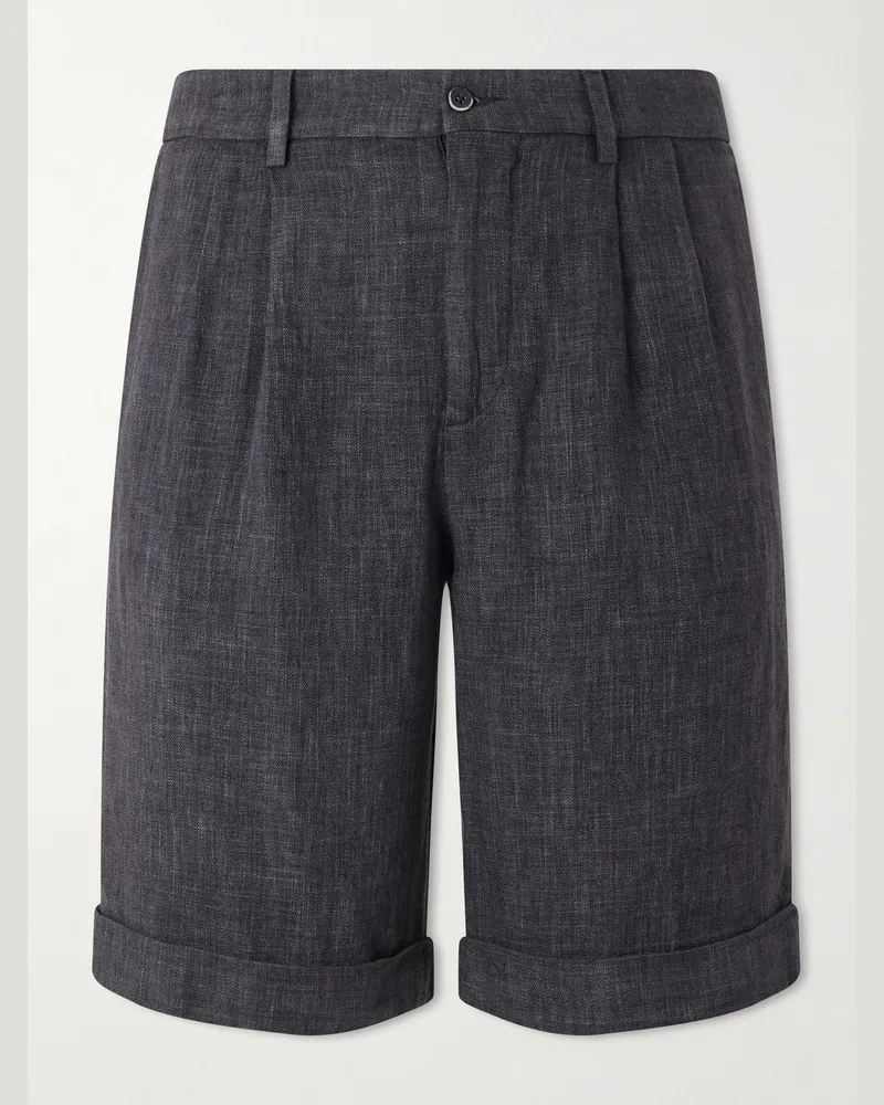 BARENA Scandola Simodo gerade geschnittene Shorts aus Gabardine aus einer Leinenmischung mit Falten Grau