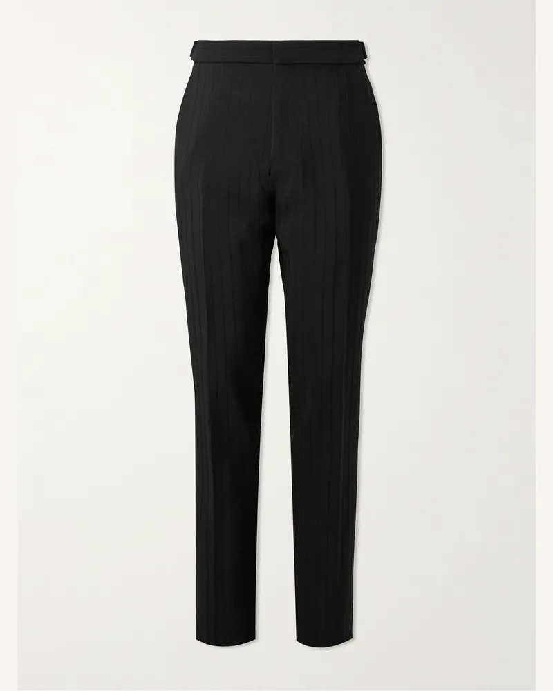 Tom Ford Gerade geschnittene Hose aus einer Mohair-Wollmischung mit Streifen Schwarz