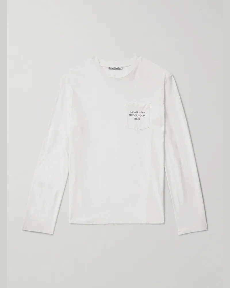 Acne Studios Edden U 1996 Oberteil aus einer Baumwoll-Hanfmischung mit Logoprint in Distressed-Optik Weiß