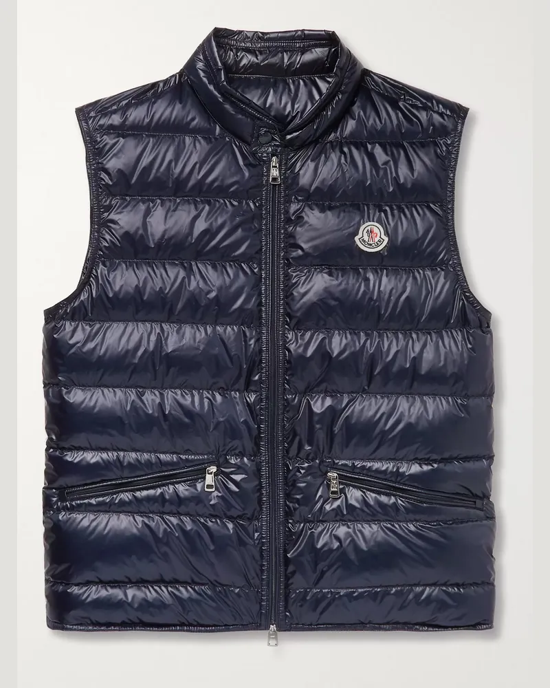 Moncler Schmal geschnittene Daunenweste aus gestepptem Shell mit Logoapplikation Blau