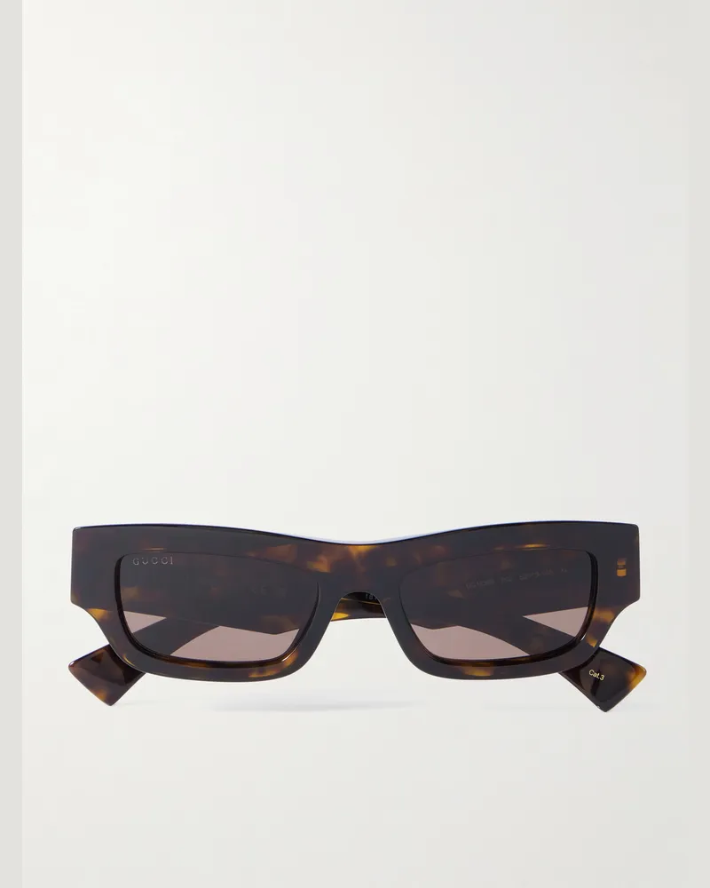 Gucci Sonnenbrille mit rechteckigem Rahmen aus Azetat in Schildpattoptik Horn