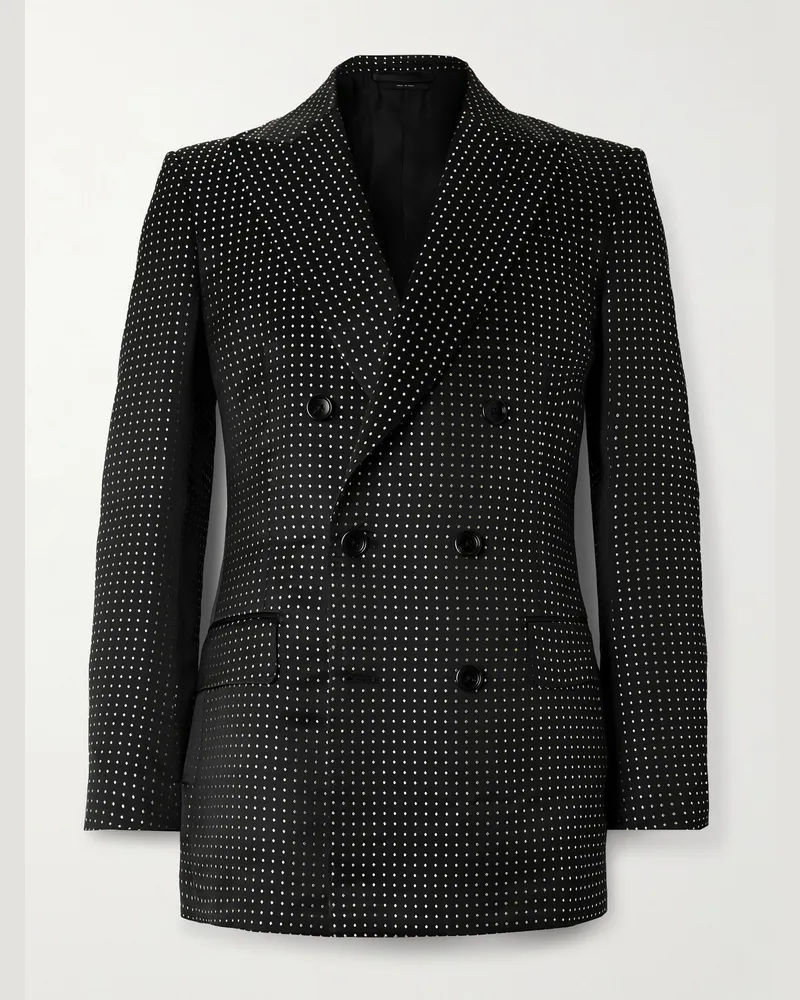 Tom Ford Doppelreihige Smokingjacke aus Duchesse-Satin aus Maulbeerseide mit Punkten Schwarz