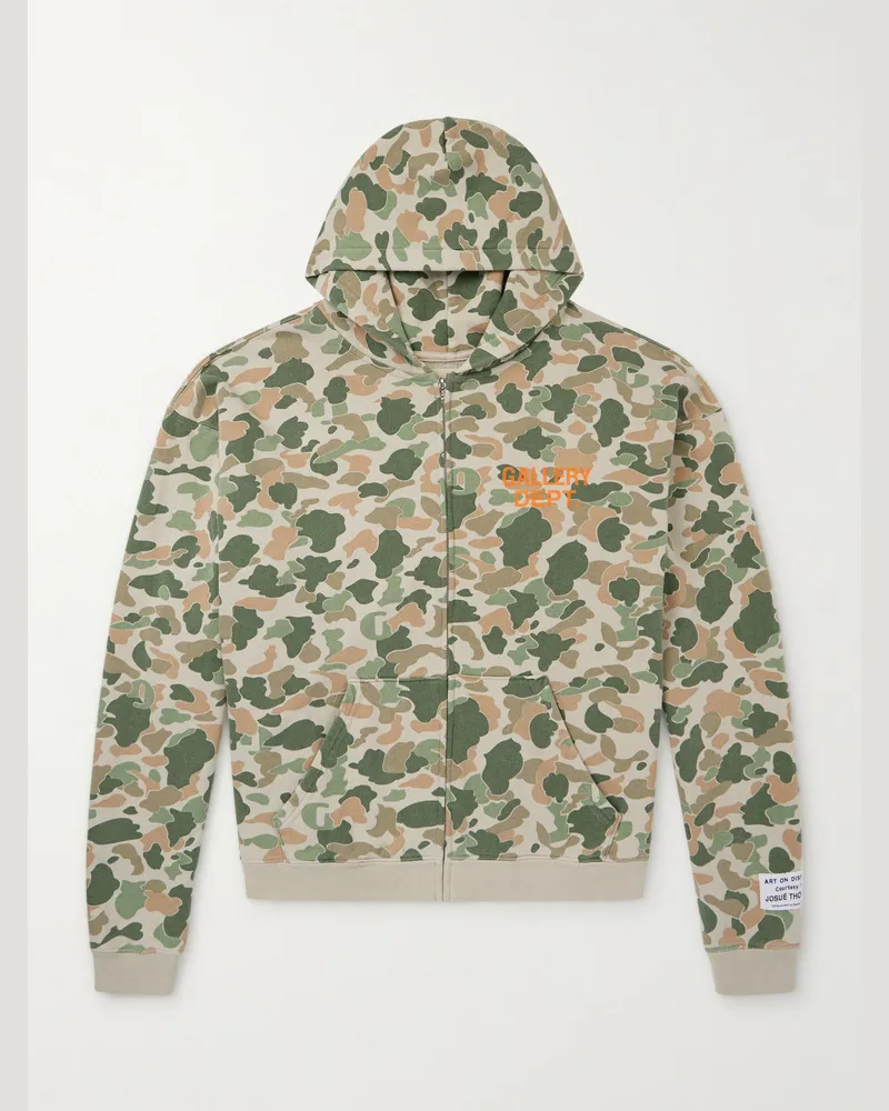 GALLERY DEPT. Logo-Print Camouflage Cotton-Jersey Zip-Up Hoodie Green