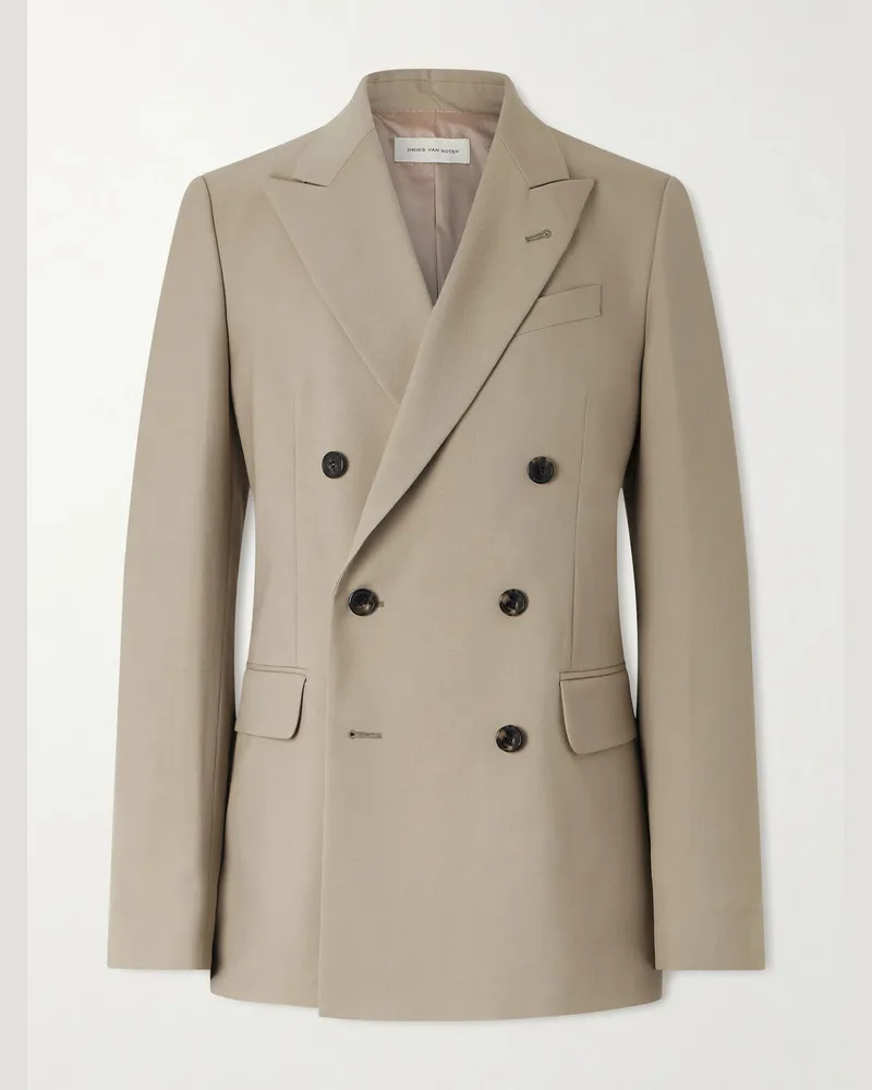 Dries van Noten Double-Breasted Wool and Mohair-Blend Twill Blazer Neutrals