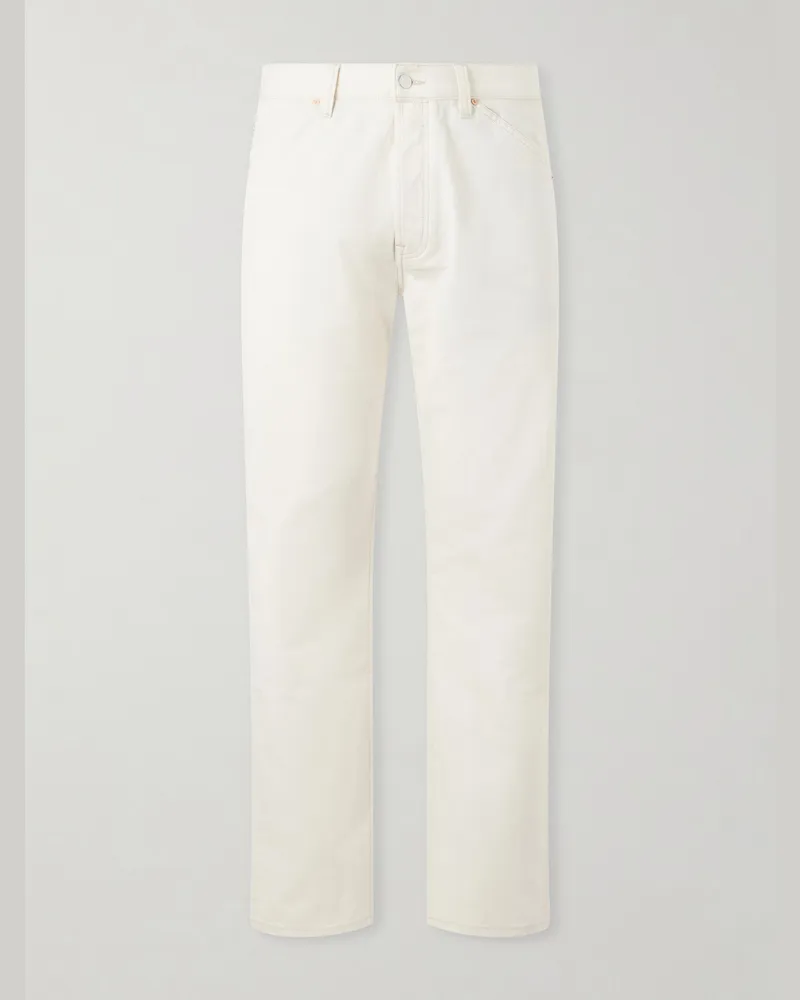 Drake's Straight-Leg Leather-Trimmed Jeans Neutrals
